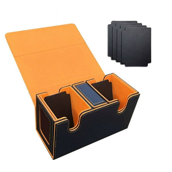 Card Storage Box for 200  Cards, Card Deck Case, Card Organizer with 4 Dividers Orange