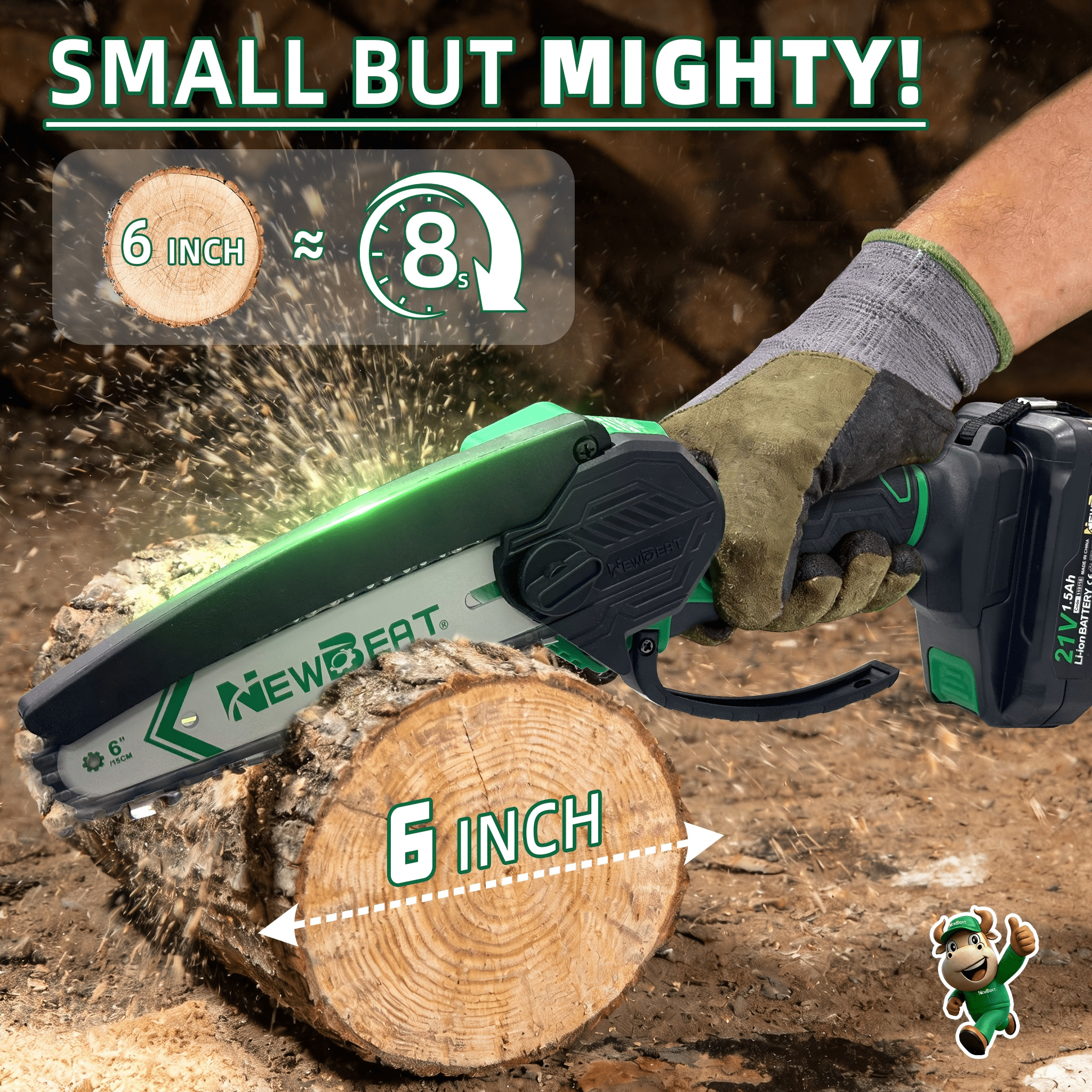 NEWBEAT Mini Chainsaw Cordless, 6 inch Electric Chain Saw Battery Powered, Small Handheld Portable Saw for Wood/Trees Trimming, Gift for Men Dad Women