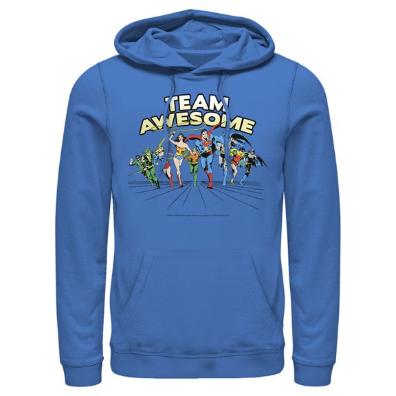 Men's Justice League Team Awesome Perspective Pull Over Hoodie Royal Blue 2X Large