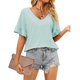 thumbnail image 2 of Las mujeres Con Cuello En V Tops Color Puro Suave Agradable A La Piel de Manga Corta Camiseta para Citas Compras Luz Verde L, 2 of 5