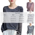 thumbnail image 3 of VEKDONE Womens Striped Crew Neck T-Shirt Long Sleeve Loose Fit Lightweigh Blouses Casual Stretchy Comfy Thin Loungewear Pink L, 3 of 5