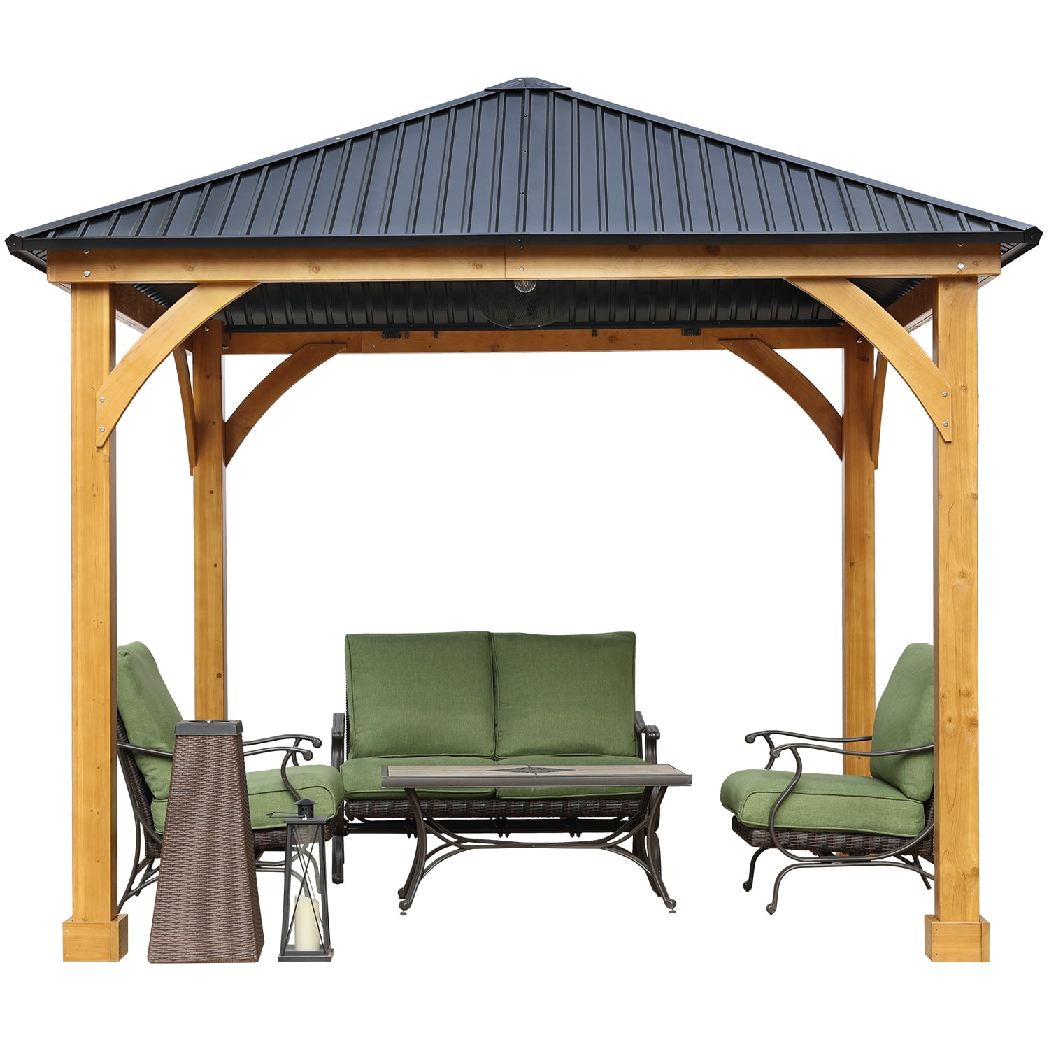 Buy Aoodor Patio Solid Wooden Gazebo 10 x 10 ft. Hardtop 1 Tier for