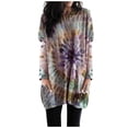 thumbnail image 3 of Women's Casual Loose Fit Tunic Top Long Sleeve Round Neck Printed Fashion Shirts Blouses for Daily Wear Office Work Vacation Outfits Gift for Women | Aestivo,Purple XL, 3 of 8