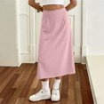 thumbnail image 6 of Women's Stretchy High Wasited A Line Long Maxi Skirt Below Knee Length Flared Midi Skirts Pink, 6 of 6