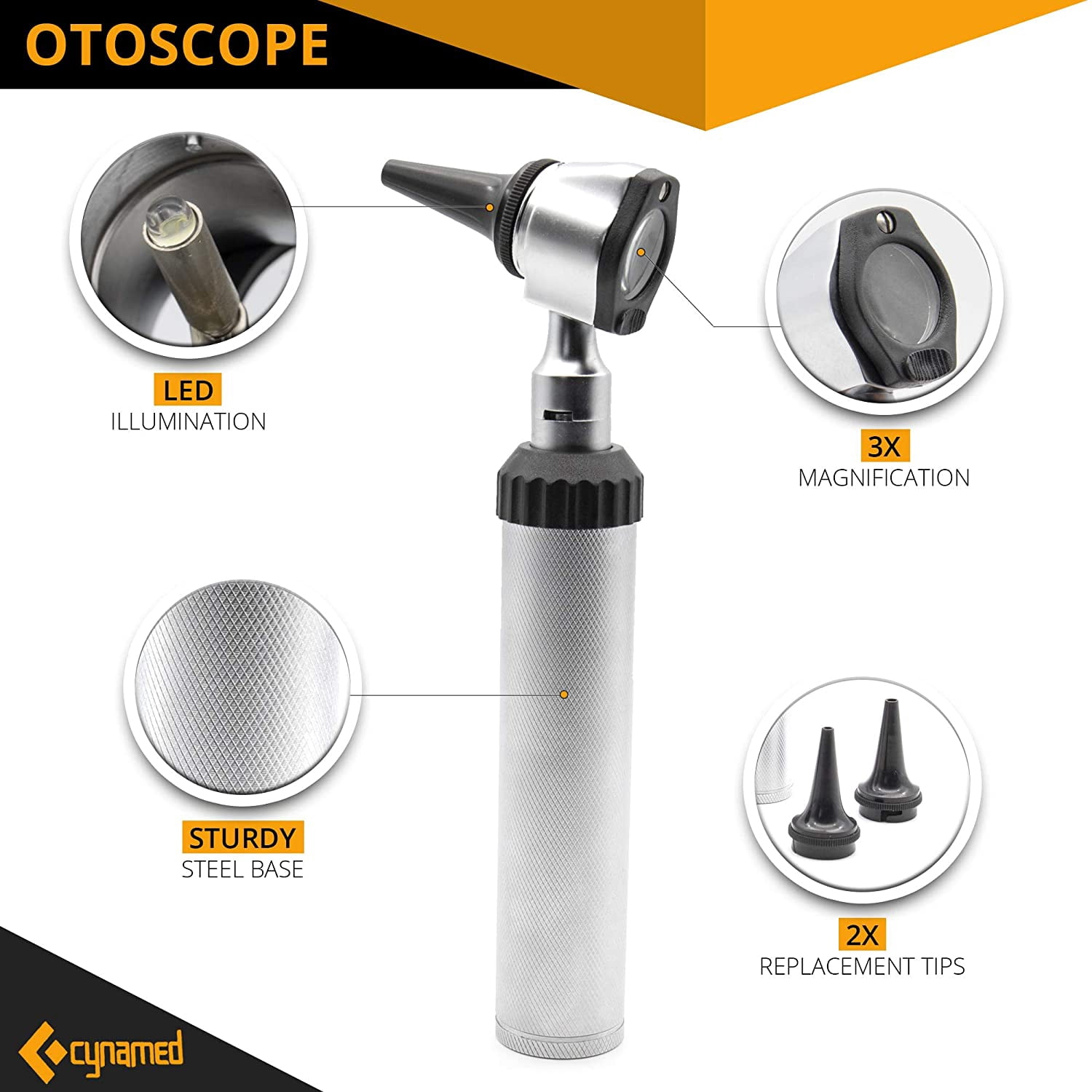 Cynamed Combo Otoscope Set - Multi-Function Ear Scope for Ear, Nose & Eye Examination