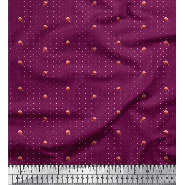 Soimoi Tissu Crêpe Polyester Imprimé Points & Insectes au Mètre 42 Pouces de Large