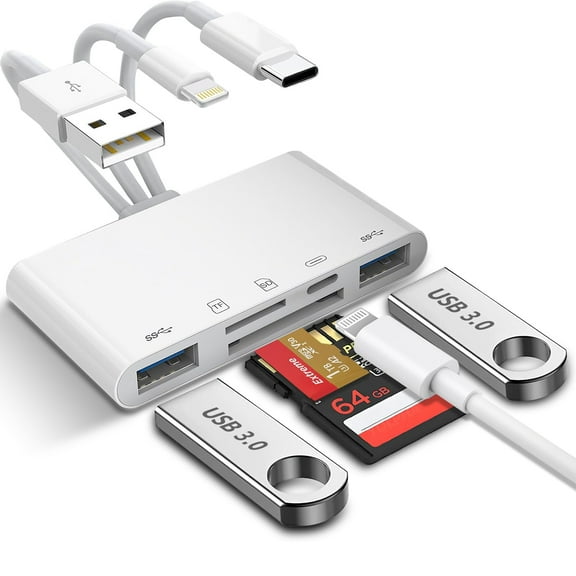 Adiven 5-in-1 Memory Card Reader, USB OTG Adapter & SD Card Reader for i-Phone/i-Pad, USB C and USB A Devices with Micro SD & SD Card Slots, Supports SD/Micro SD/SDHC/SDXC/MMC