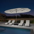 thumbnail image 3 of PURPLE LEAF 14ft Patio Umbrella with Solar Lights Double-Sided Outdoor Umbrella with Base and Crank Rectangle Market Table Umbrella for Pool Deck Backyard Garden, Cream, 3 of 11