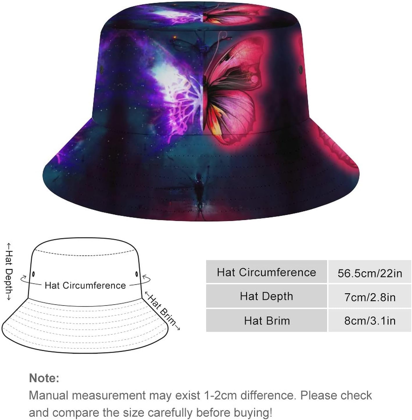 Pink Purple Butterfly Art Fisherman's Hat, Bucket Hat Suitable for ...