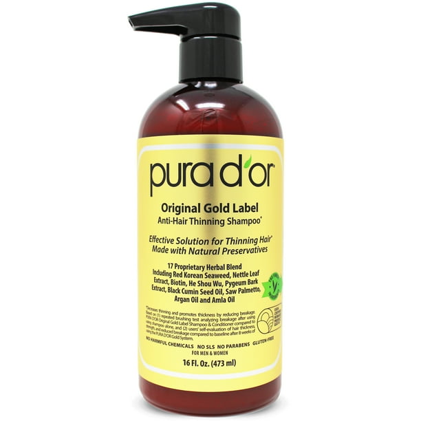 Pura D Or Original Gold Label Anti Thinning Biotin Shampoo 16oz W Argan Oil Nettle Extract Saw Palmetto Red Seaweed 17 Dht Herbal Actives No Sulfates Natural Preservatives For Men Women Walmart Com