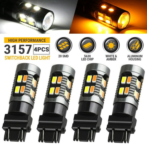 4X 3157 3156 LED DRL Switchback Turn Signal Light Bulbs 4157na 3457a White Amber