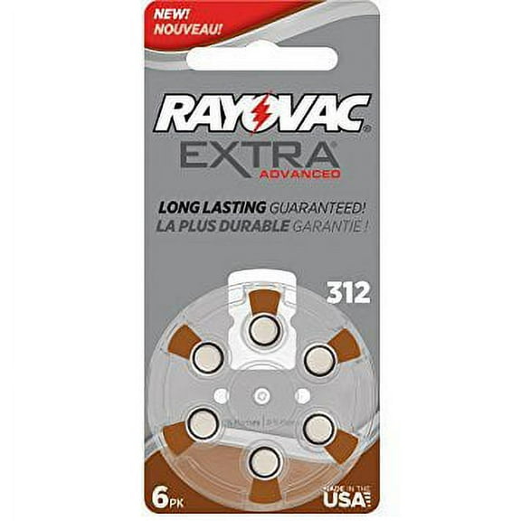 Rayovac Extra Size 312, 60 Hearing Aid Batteries, Made in the USA w/ Battery Holder