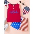 thumbnail image 2 of Kids Boys Independence Day Shorts Set, Casual Street Party Round Neck Sleeveless Vest Tops Striped Start Short Trousers, 2 of 8