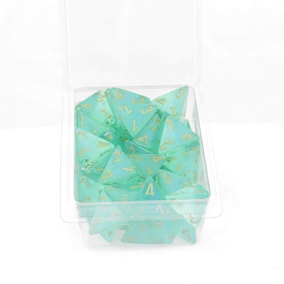 Light Green Borealis Dice Luminary with Gold Numbers D4 Aprox 16mm (5/8in) Pack of 50 Wondertrail