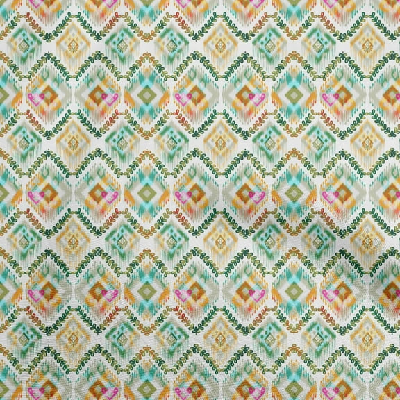 oneOone Polyester Lycra Green Fabric Ikat Sewing Material Print Fabric By The Yard 56 Inch Wide