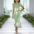 thumbnail image 5 of Xaqiouau Womens Off Shoulder Floral Print Midi Dress Twisted Pleated Fitted Hem Cocktail Party Dress, 5 of 9