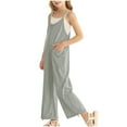 thumbnail image 4 of ZACPNCV Girls Casual Jumpsuits Spaghetti Strap Sleeveless Loose Romper Long Pants with Pockets Kids Clothes Gray 11-12 Years, 4 of 8