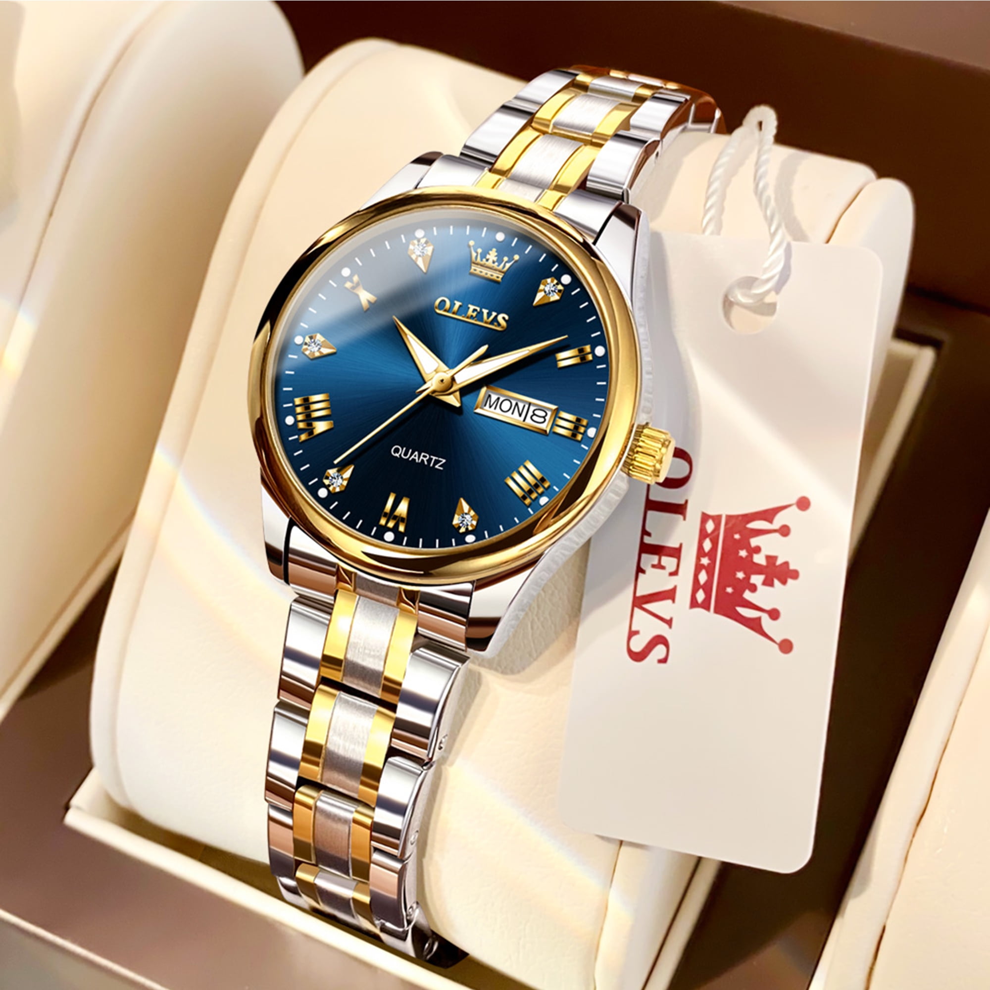 OLEVS Watches for Women Luxury Dress Quartz Analog Casual Gold Plated Stainless Steel Waterproof Luminous Date Fashion Ladies Wrist Watches Gifts Relojes para Mujer