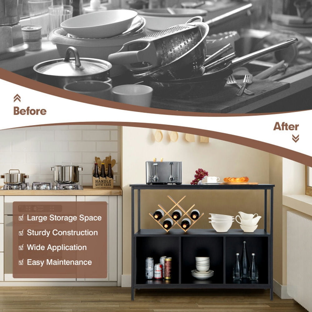 Finihen Kitchen Storage Cabinet, Buffet Sideboard, Modern Kitchen Buffet Sideboard with 3 Compartments, for Dining Room, Kitchen, Living Room, Black Finihen Kitchen Storage Cabinet, Buffet Sideboard, Modern Kitchen Buffet Sideboard with 3 Compartments, for Dining Room, Kitchen, Living Room, Black