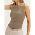 thumbnail image 2 of Slim Fit Sleeveless Women's Summer Tight Pleated Shirt Boatneck Tank Top, 2 of 5