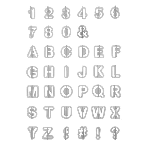 Makery Fondant Cutout Set - Alphabet Letter & Number - Silver - Approx 1" - 41-Piece