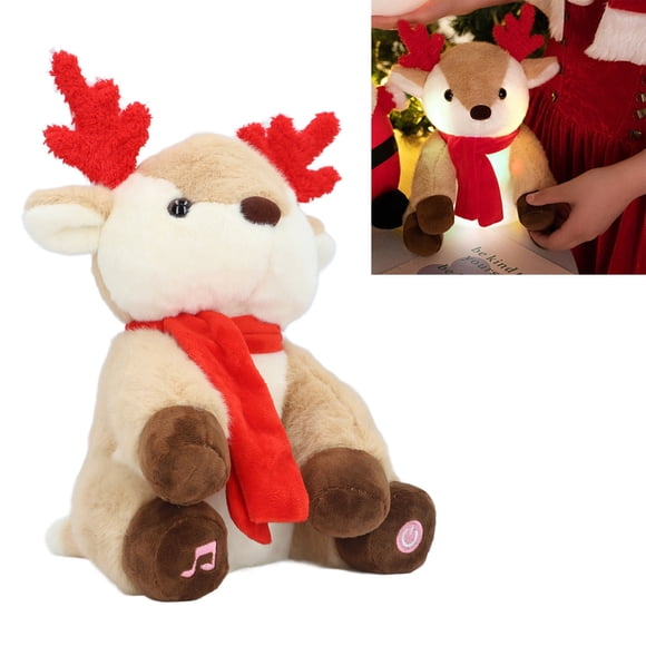 Plush Reindeer with Light, Decoration Xmas Musical Animated Toy for Bedside