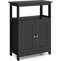 GOFLAME Bathroom Cabinet, Floor Storage Organizer with 2 Doors, 2 Open Shelves, 3-Level Adjustable Shelf, Modern Storage Unit for Laundry Room, Entryway, Living Room, Black
