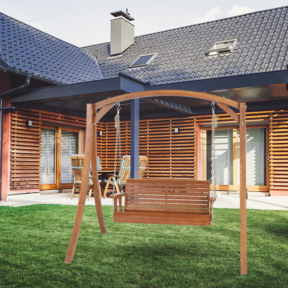 Lowestbest Outdoor 4 Feet 2-Person Wood Porch Swing Bench with Iron Chain, Dark Brown(Swing frames not included) Lowestbest Outdoor 4 Feet 2-Person Wood Porch Swing Bench with Iron Chain, Dark Brown(Swing frames not included)