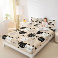 thumbnail image 2 of Manfei Kawaii Kitten Fitted Sheet Full, Boho Moon Bed Set, Beige, 3 Pieces, 1 Fitted Sheet and 2 Pillowcases, 2 of 6
