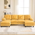 thumbnail image 2 of 103.5" U-shaped Sectional Sofa with Side Storage Pockets and Armrest Pillows, Chenille Fabric Couch with Dual Chaise Lounges for Living Room, Office, Apartment, Yellow, 2 of 9