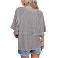 thumbnail image 7 of T-Shirts For Women Sevevn Women's Summer Patchwork Solid Color Round Neck Five-point Flared Sleeves Loose Top T-Shirt, 7 of 7