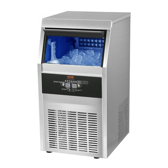 VEVOR Commercial Ice Maker 80 lbs/24H,Ice Machine with 24 lbs Storage Bin, Clear Cube, Advanced LCD Panel, Include Electric Water Drain Pump