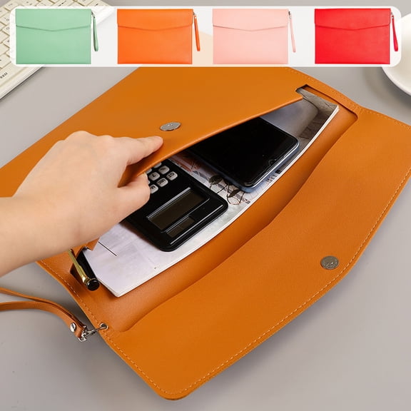 A4 Waterproof PU Leather Document File Folder with Removable Hand Strap, Multi-Color Storage Case Bag Holder for Office, School & Home Organization