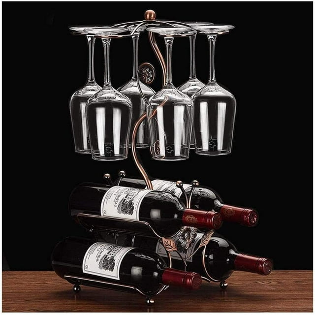 LAICAIW Wine Rack and Wine Glass Holder-Hold 4 Wine Bottles and 6 Glasses-Perfect for Home Kitchen Decor & Kitchen Storage Rack