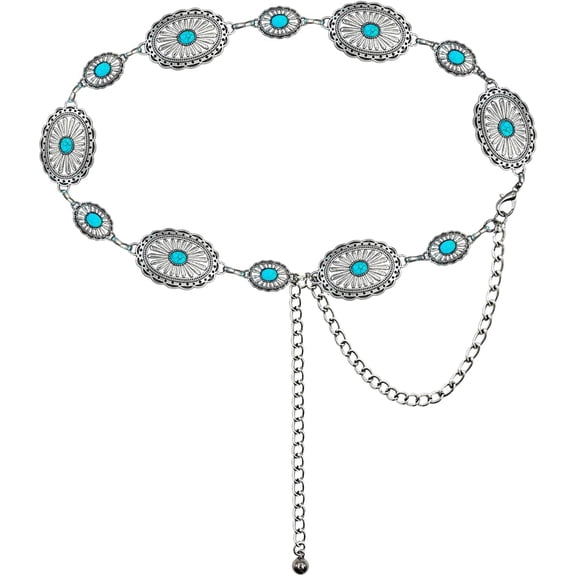 Leander Western Metal Concho Belt for Women Cowgirl Chain Belts for Dresses Jeans Country Concert Outfit