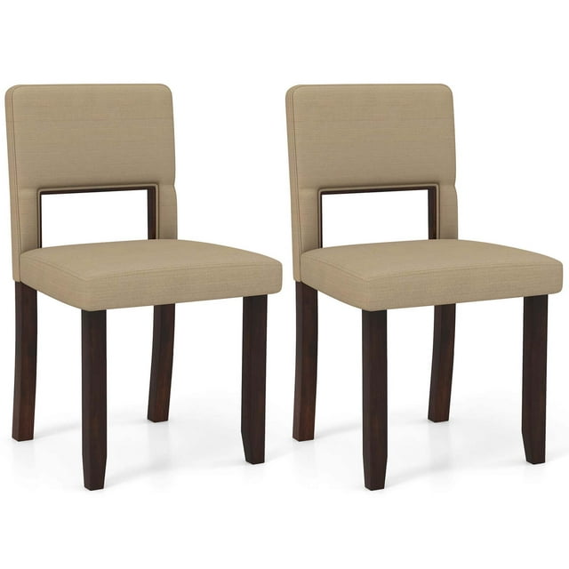 Costway Wooden Dining Chair Set of 2 with Acacia Wood Frame Padded Seat & Back Home Beige