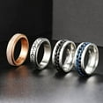 thumbnail image 4 of 4 Pcs Stainless Steel Anxiety Rings for Women Men Chain Inlaid Fidget Spinner Rings Moon Star Sand Blast Finish Rose Gold Silver Band Ring Set for Stress Relieving Wedding Promise Size 6-13, 4 of 6