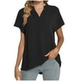 thumbnail image 1 of Timegard Hauts pour Femmes en Coton et Lin à Manches Courtes, Col en V, Couleur Unie, Léger, Décontracté, Ample, T-Shirt Basique, 1 of 5