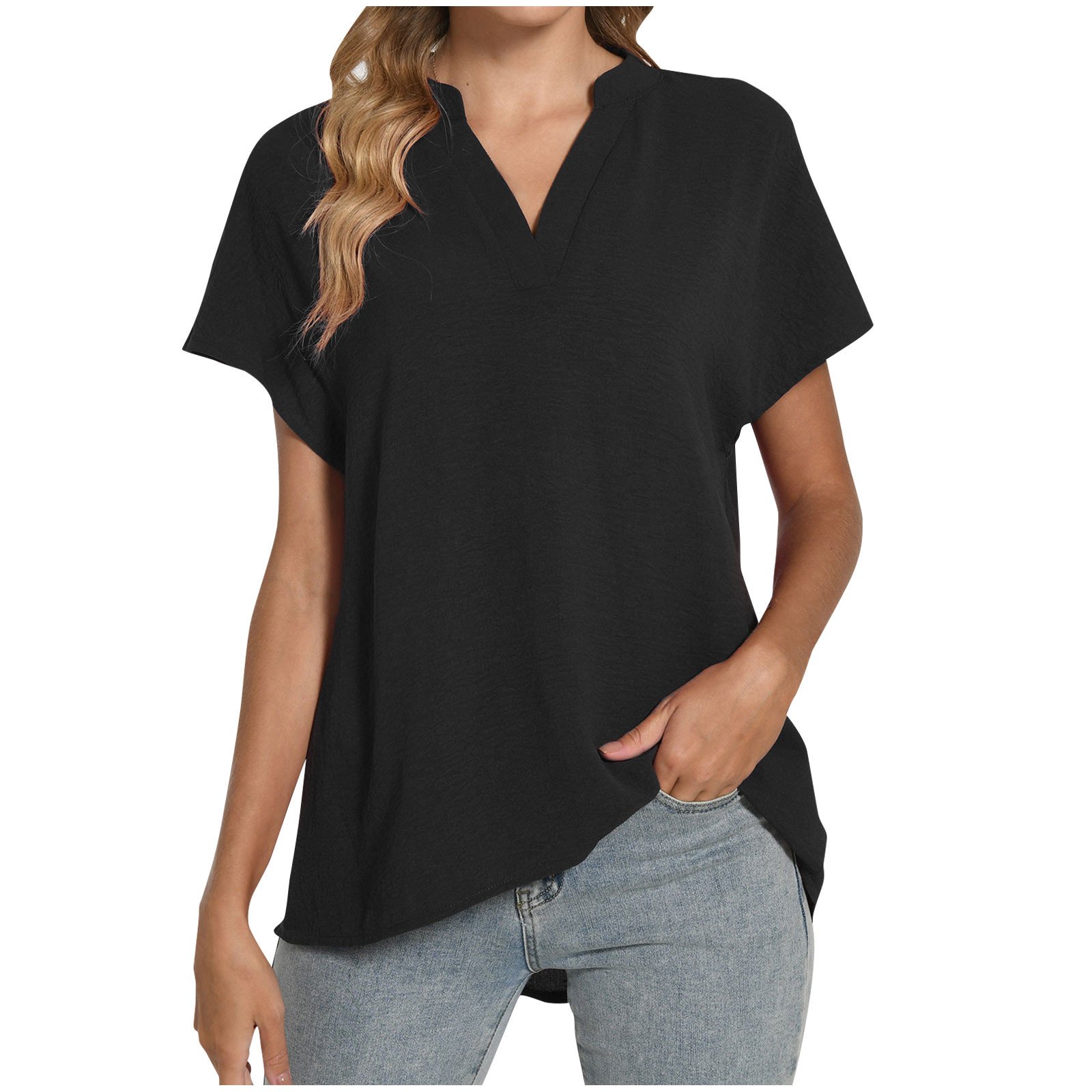 Nice Blouses for Women Trendy Summer Women Short Sleeve Tops Tops for Work Solid Color Tees Women Plus Size Spring Clothes for Women New Arrivals