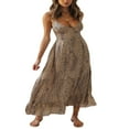 thumbnail image 3 of PENGXIANG Robe Nuisette Sexy pour Femmes Motif Léopard Kaki Col en V Profond Sans Manches une Pièce, 3 of 7