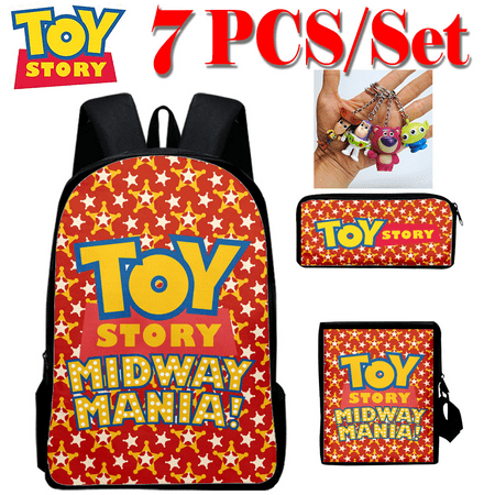 

Toy Story Lotso Woody Buzz Lightyear Bag Pendant Anime Cartoon Backpack 7 PCS/Set Shoolbag+ Keychain For Birthday Gift