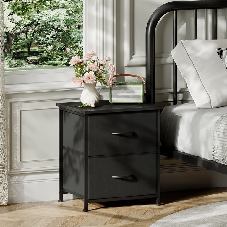 Eunos Black Nightstand with 2 Fabric Drawers photo 2