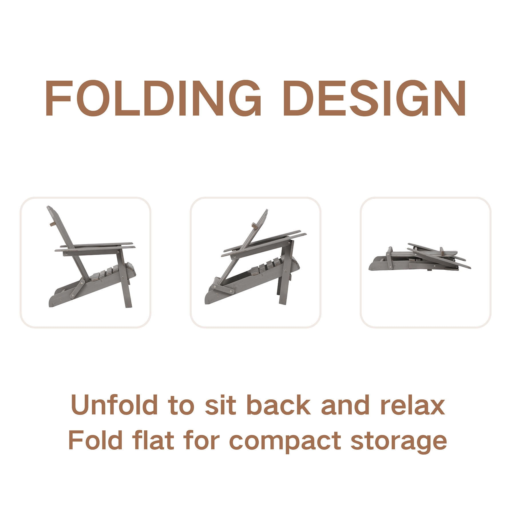 S-HOME Outdoor Wooden Folding Adirondack Chair Set of 2 with Pre-Assembled BackRest for Patio Garden Deck Pool Firepit