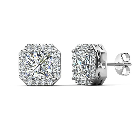 Cate & Chloe Estelle 18k White Gold Plated Stud Earrings with Simulated Diamonds Gift for Women