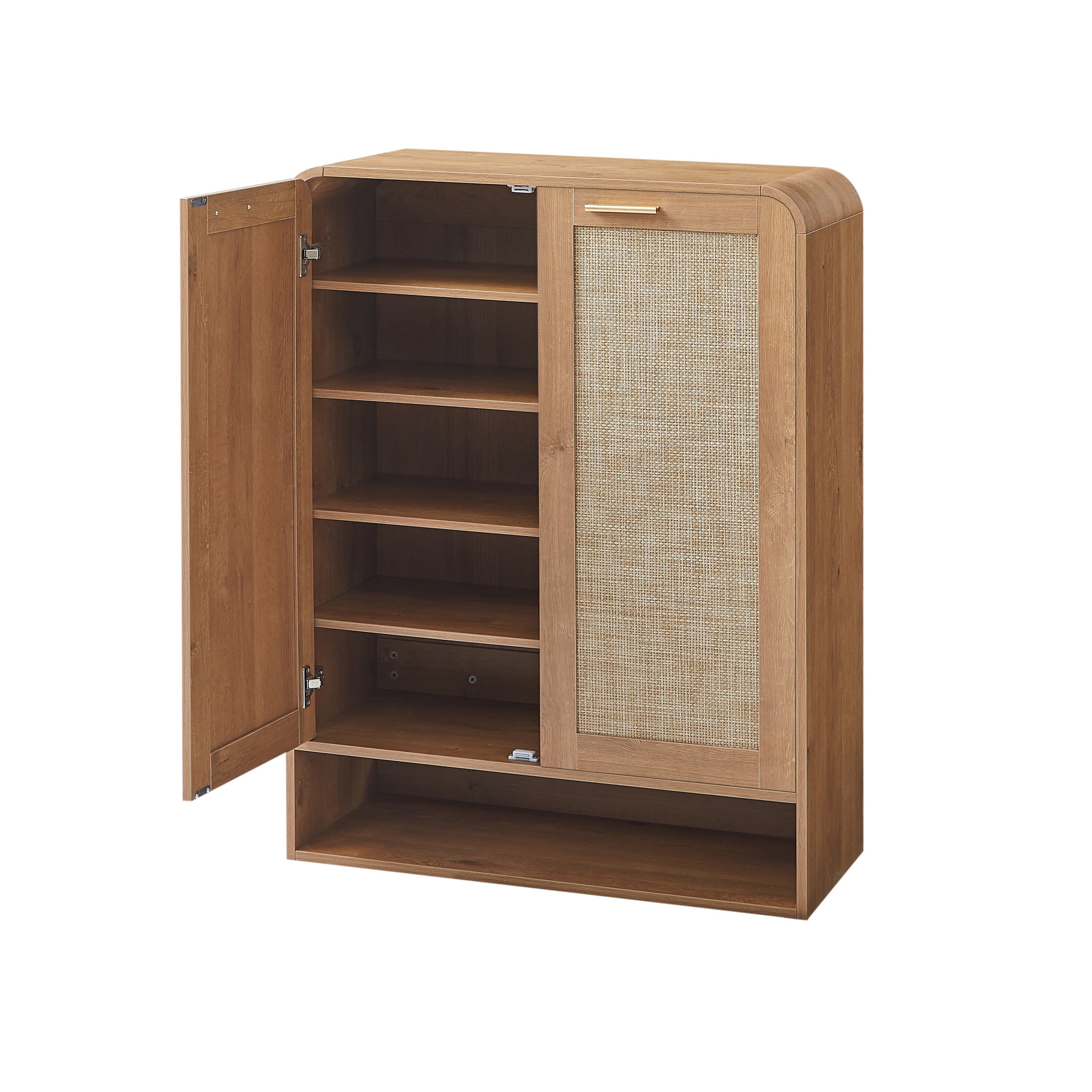Noble House Prado 32" Rattan Shoe Cabinet, 6-Tier Entryway Storage with Adjustable Shelves, Hallway, Closet, Caramel