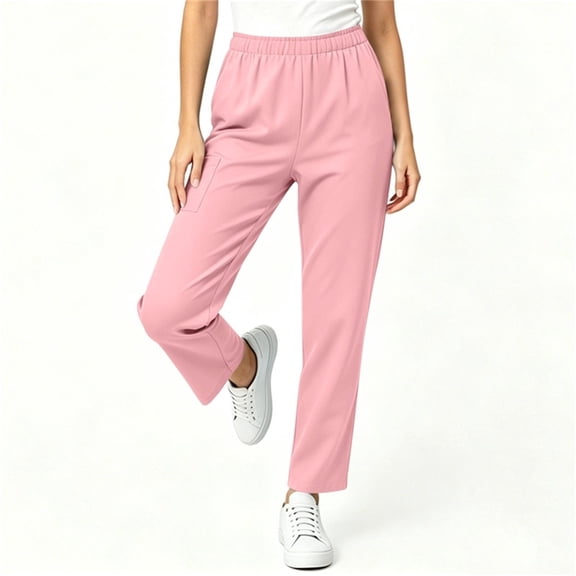 Utoimkio Women's Scrub Pants Elastic Drawstring Waist Straight Leg Trousers with Side Cargo Pocket Stretch Fabric for Medical Nurse Uniform