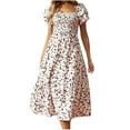 thumbnail image 1 of Staron Robes Décontractées pour Femmes Manches à Volants Col Carré Boho Robe d'Été Ample Taille Haute Smockée Décontractée Soirée Fluide Ligne A Midi Robes Kaki m, 1 of 7