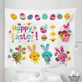 thumbnail image 1 of Easter Tapestry, Spring Season Holiday Themed Colorful Cartoon Bunnies Chicks and Eggs Illustration, Fabric Wall Hanging Decor for Bedroom Living Room Dorm, 5 Sizes, Multicolor, by Ambesonne, 1 of 1