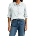 thumbnail image 7 of Dagugfen Cotton Linen Shirts for Women 3/4 Sleeve Button down Collared Neck Lightweight Shirts Business Casual Workwear Tops, 7 of 7