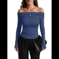 thumbnail image 3 of Blusas Elegantes Informales con Hombros Descubiertos para Mujer, de Corte Entallado, de Larga, para Salir en y Otoño. Azul Real L, 3 of 8